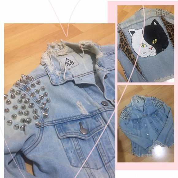 RARE UNIF Yin Yang Cat Distressed Jacket - Picture 1 of 4